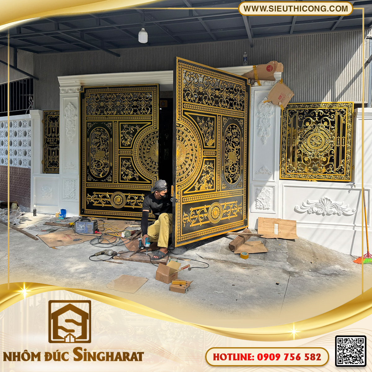 cổng nhôm đúc tại huế nhà anh hùng