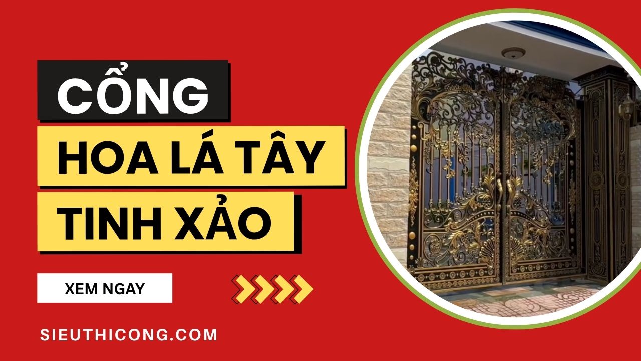 cổng nhôm đúc hoa lá tây tinh xảo