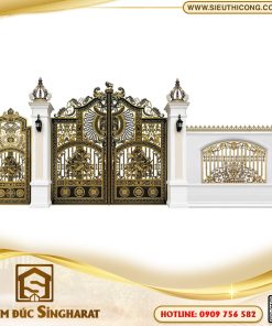 phối cảnh cổng chính cổng phụ nhôm đúc phù điêu hai bà trưng tại singharat
