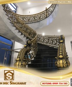 Mẫu cầu thang nhôm đúc xoắn ốc ct01 cốn cong cuộn lá acanthus đúc đặc phối đen vàng sắc nét Singharat
