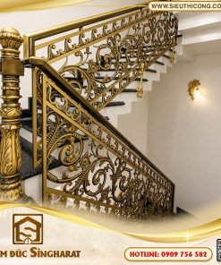 Mẫu cầu thang nhôm đúc hoàng gia ct12 tay vịn nhôm đồng bộ trụ búp sen tròn lộng lẫy Singharat