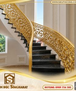 Mẫu cầu thang nhôm đúc xoắn ốc nhũ vàng ct26 toàn phần tay vịn nhôm đồng bộ Singharat