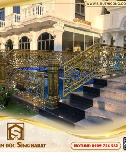 Mẫu lan can cầu thang ngoài trời ct27 sảnh hồ bơi khách sạn trụ vuông nhũ vàng Singharat