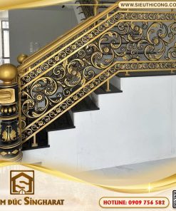 Mẫu cầu thang nhôm đúc trụ tròn đen vàng ct29 hoa lá acanthus Singharat