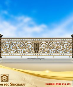 Tuyệt tác lan can lâu đài nhôm đúc lc20 phù điêu khiên vương miện hoàng gia Anh đúc đặc siêu nét phối đen vàng