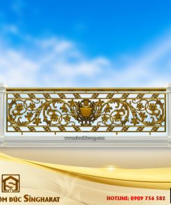 Thiết kế lan can nhôm đúc bán cổ điển lc27 hoa văn dây leo đóa mẫu đơn ôm khiên hoa lãng mạn Pháp