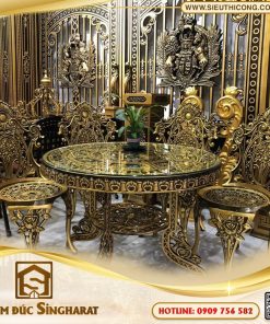Bộ bàn ghế nhôm đúc hoàng gia 6 ghế màu đồng cổ BG25 Singharat
