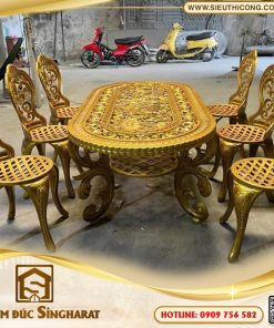 Bộ bàn ghế nhôm đúc hình Oval 6 ghế màu đồng vàng hoàng gia BG12 Singharat